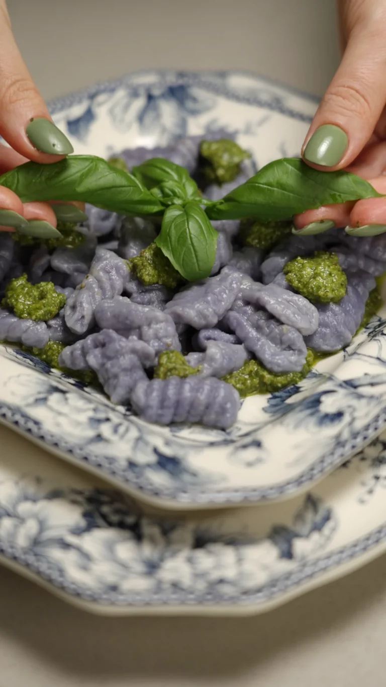 Homemade Purple Potato Gnocchi with Pesto